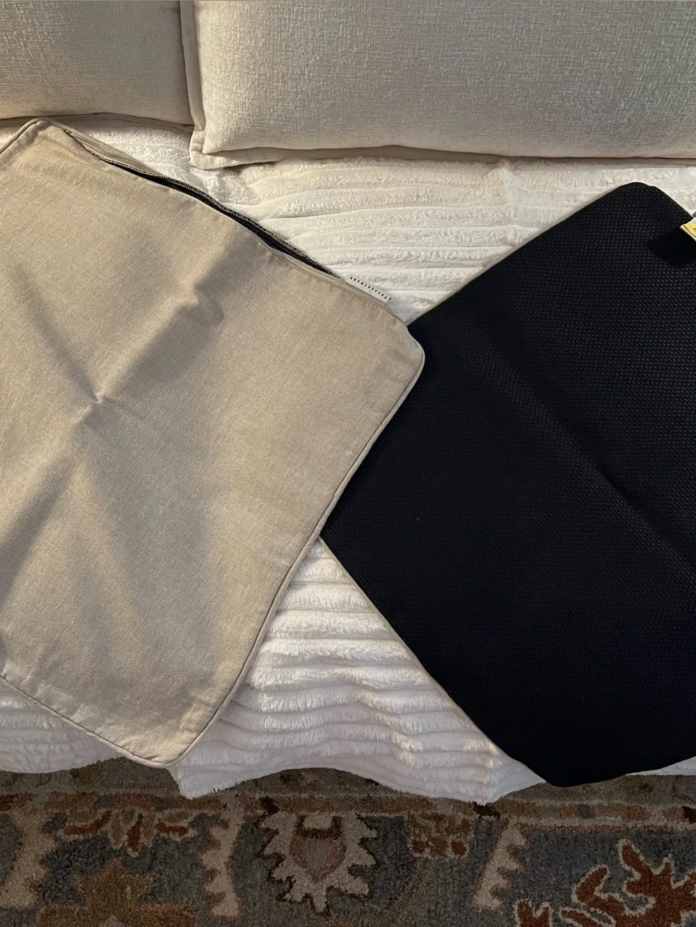 (2) 20x20” Pottery Barn Neutral Linen Pillow Cover with Black Knit Back